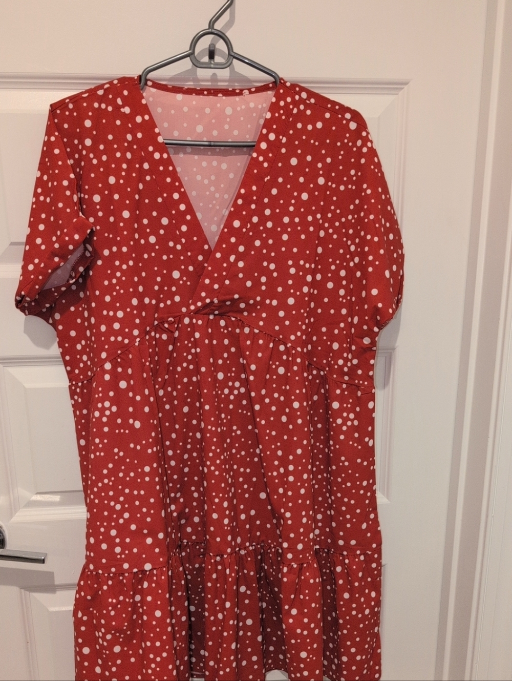 Red Polka Dot V-Neck Tiered Dress